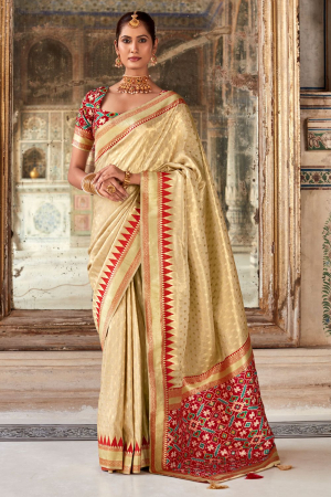 Beige Soft Banarasi Silk Woven Saree