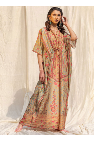 Beige Soft Silk Digital Printed Kaftan Gown