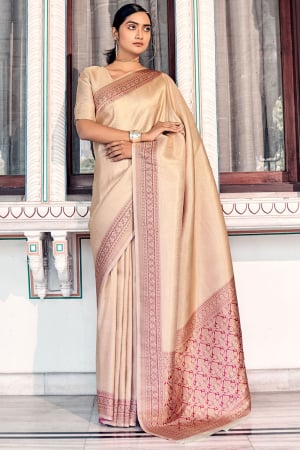 Beige Woven Kanjivaram Silk Saree