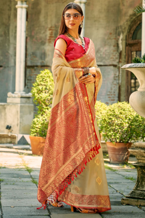 Beige Woven Tissue Silk Saree for Festival