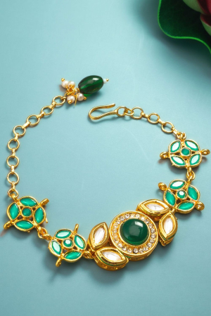 Green Kundan Studded Gold Plated Bracelet