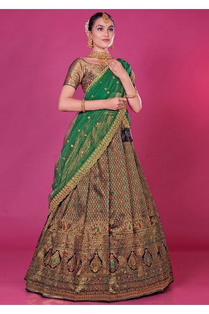 Black and Green Banarasi Silk Zari Woven Lehenga Choli Set