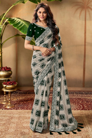 Black and Green Designer Saree for Party