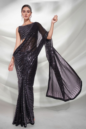 Black and Grey Georgette Party Wear Saree