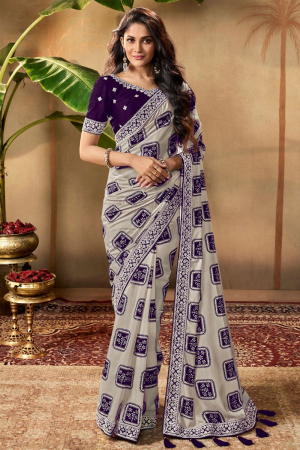 Black and Purple Designer Saree for Party