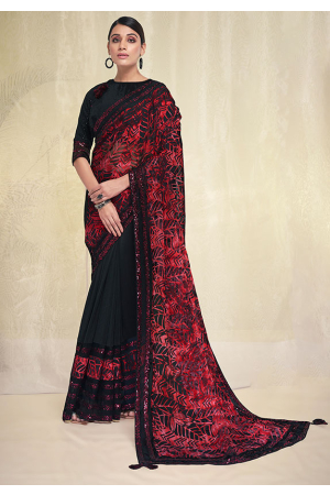 Black and Red Heavy Designer Saree