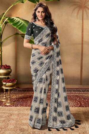Black and White Designer Saree for Party