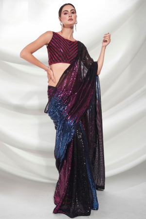 Black and Wine Georgette Party Wear Saree