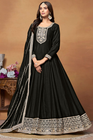 Black Art Silk Designer Anarkali Suit