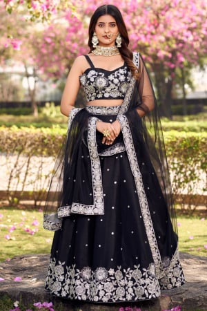 Black Art Silk Embroidered Lehenga Choli for Wedding