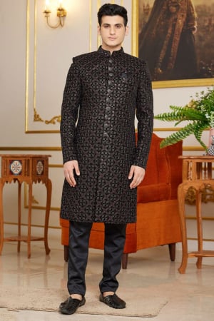 Black Art Silk Indo Western Outfit for Wedding