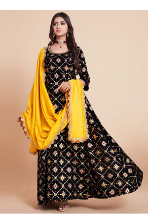 Black Art Silk Readymade Anarkali Suit