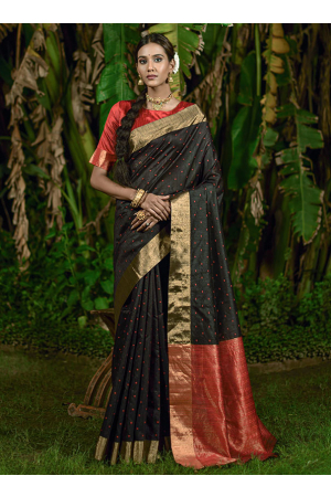 Black Art Silk woven Saree