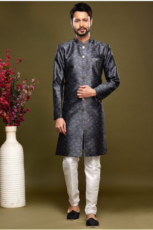 Black Banarasi Jacquard Indo Western Outfit