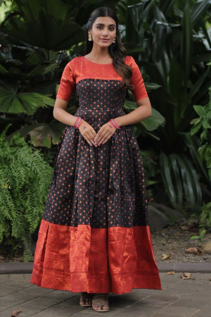 Black Banarasi Jacquard Silk Gown