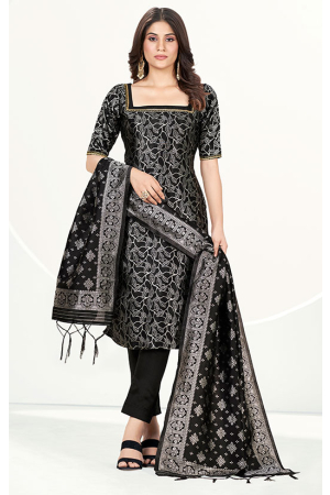 Black Banarasi Silk Zari Woven Suit 