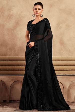 Black Chiffon Saree with Embroidered Blouse