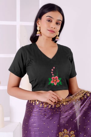 Black Cotton Embroidered Blouse
