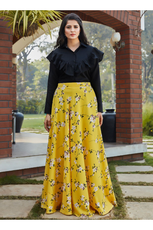 Black Cotton Top with Yellow Skirt