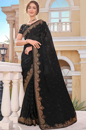 Black Embellished Art Silk Saree