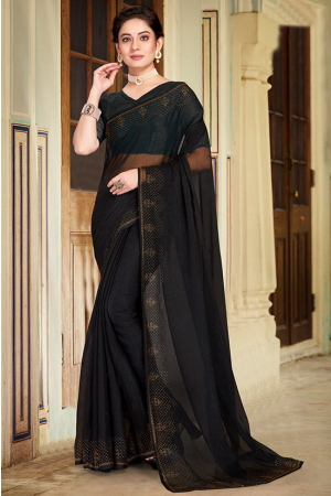 Black Embellished Shimmer Chiffon Saree