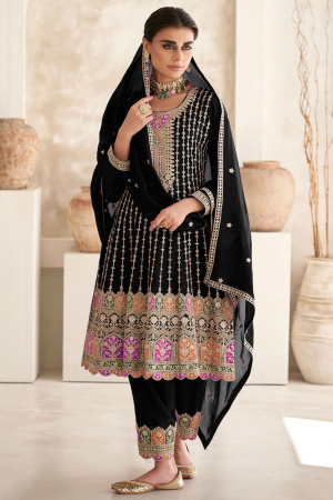Black Embroidered Chinnon Trouser Kameez
