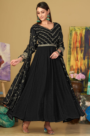 Black Embroidered Georgette Anarkali Suit