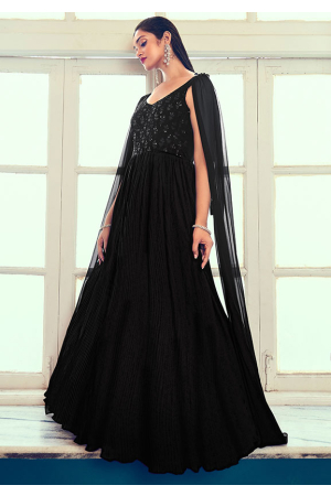 Black Embroidered Georgette Gown