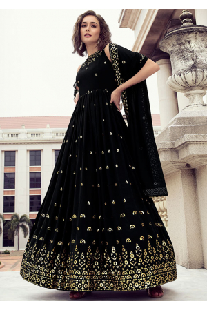 Black Embroidered Georgette Gown with Dupatta