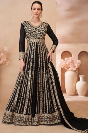 Black Embroidered Georgette Lehenga Kameez