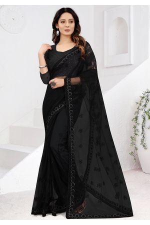 Black Embroidered Net Saree
