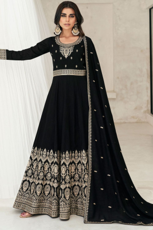 Black Embroidered Silk Anarkali Dress for Festival