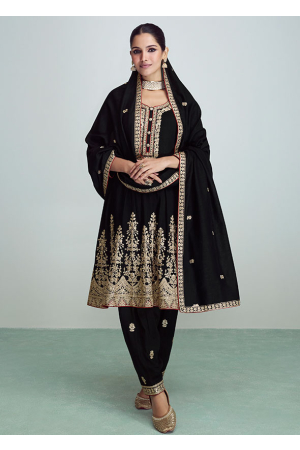 Black Embroidered Silk Salwar Kameez