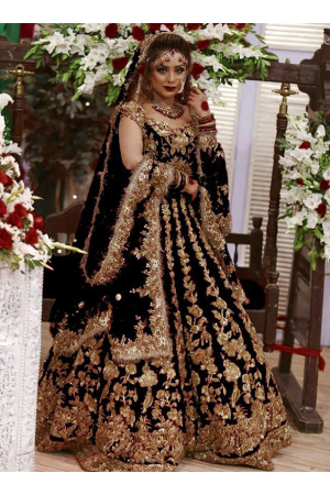Black Embroidered Velvet Bridal Lehenga Choli