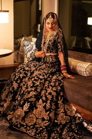 Black Embroidered Velvet Bridal Lehenga Choli