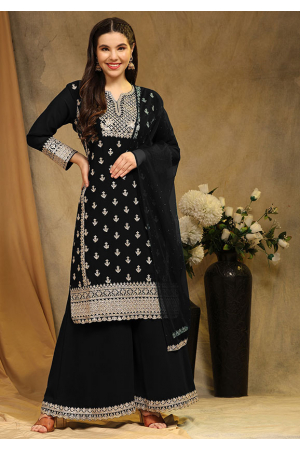Black Faux Georgette Designer Sarara Kameez Suit