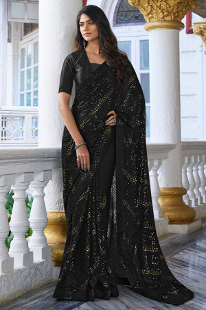 Black Georgette Embroidered Sequins Embroidered Saree