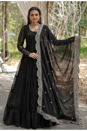 Black Georgette Gown with Dupatta