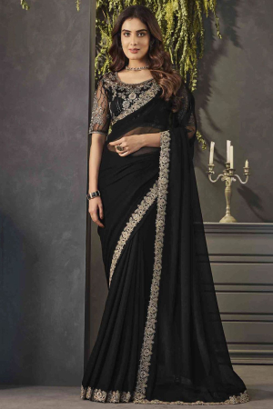 Black Georgette Saree with Embroidered Blouse
