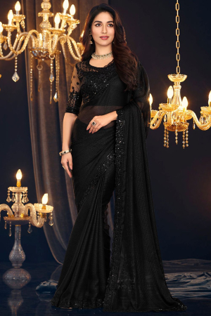 Black Georgette Zari Shimmer Saree with Embroidered Blouse