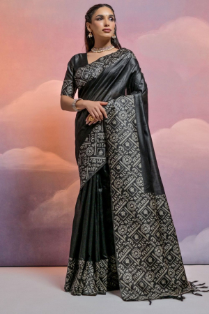 Black Handloom Raw Silk Woven Saree