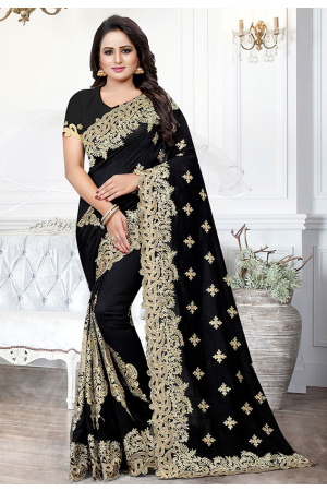 Black Heavy Embroidered Party Wear Saree