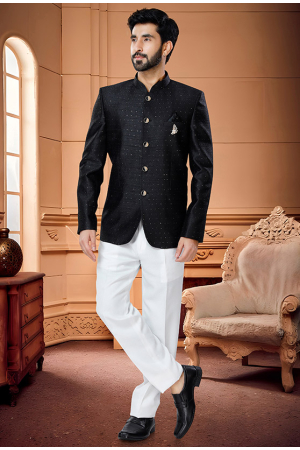 Black Jacquard Jodhpuri Suit