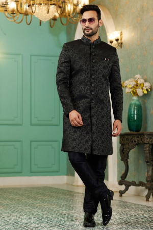 Black Jacquard Silk Indo Western Outfit