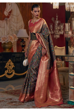 Black Kashmiri Handloom Weaving Silk Saree