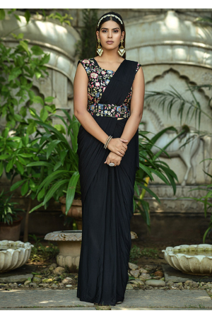 Black Lycra Saree with Readymade Blouse