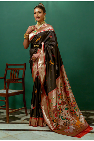 Black Paithani Silk Zari Woven Saree