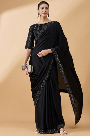 Black Party Wear Saree with Stitched Blouse