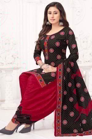 Black Printed Cotton Patiala Kameez