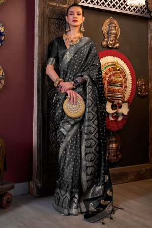 Black Pure Satin Handloom Weaving Saree